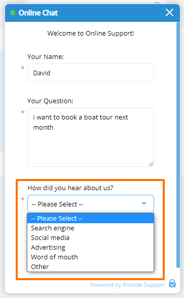 Ask your customers all you need with custom dropdown lists Custom dropdown list in a pre-chat survey