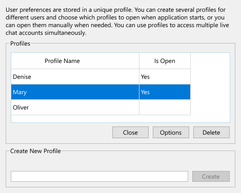 Create separate agent profiles in the desktop app to work with several chat accounts simultaneously Manage several chat accounts from one operator app